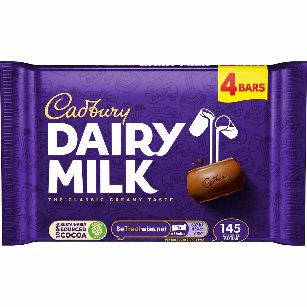 14 x CADBURY DAIRY MILK CHOCOLATE BAR 4 PACK 108.8G