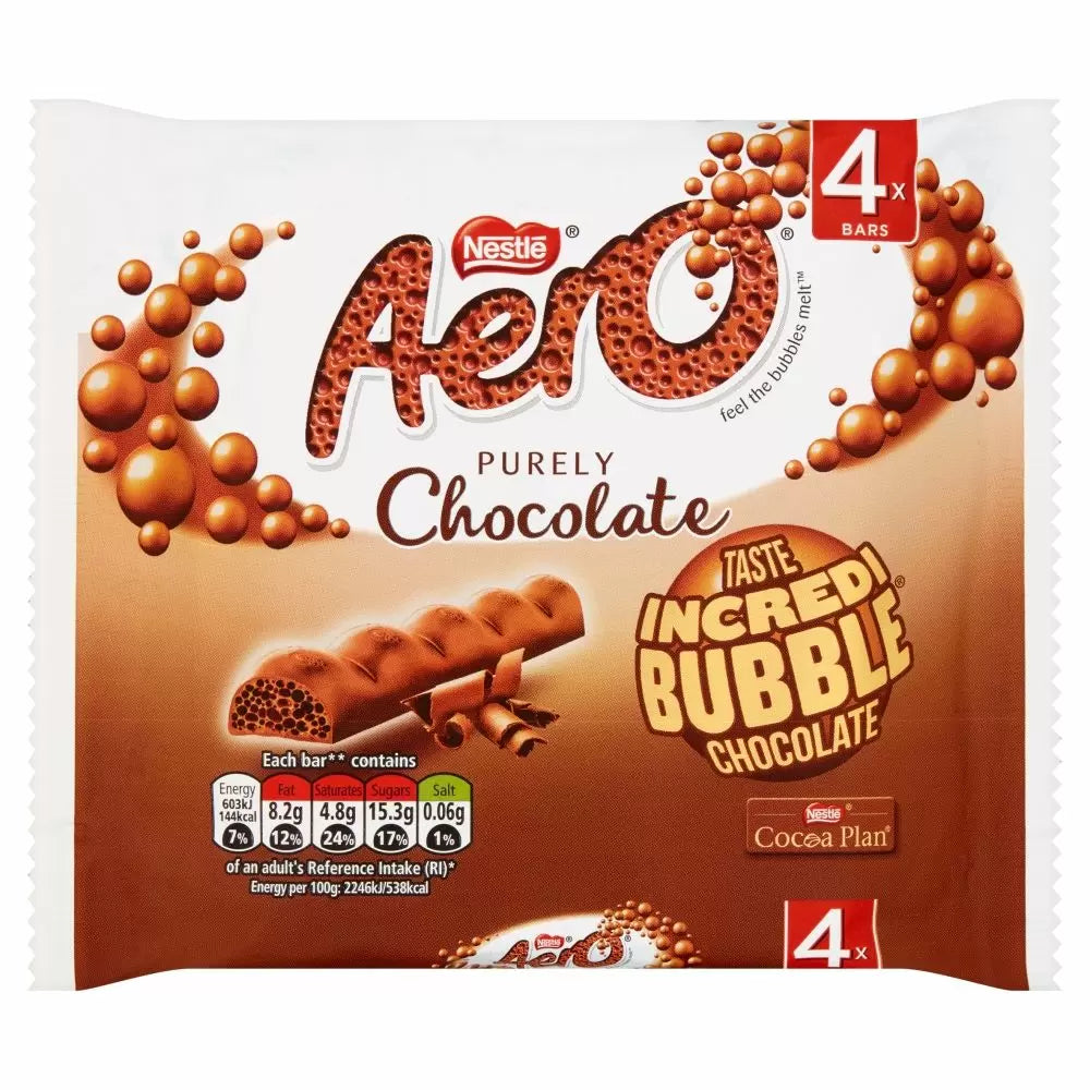 14 X AERO BUBBLY MILK CHOCOLATE BARS 4 PACK 108G